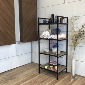 Resim Ahşap Banyo Rafı Dekoratif Dolap 4 Bölmeli Terek Raf 