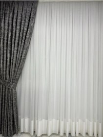 Resim Etek Desenli Düz Tül Perde 1/2,5 Orta Pile Kırık Beyaz Ekru 