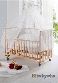 Resim babywho Bw6050 Erba Doğal Ahşap Bebek Beşiği - Tekerlekli, Sallanır, Kademeli, Anne Yanı Beşik - 70x130cm 