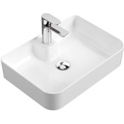 Resim AQUA BAGNO Mestola Tezgah Üstü Kare Çanak Lavabo Batarya Delikli 50 X 35 Cm Beyaz 