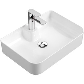 Resim AQUA BAGNO Mestola Tezgah Üstü Kare Çanak Lavabo Batarya Delikli 50 X 35 Cm Beyaz 