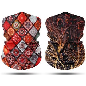 Resim Dair Altın Yaprak - Motif Desenli 2'li Set Boyunluk Bandana Outdoor Balaklava Yüz Maskesi Kafa Bandı 