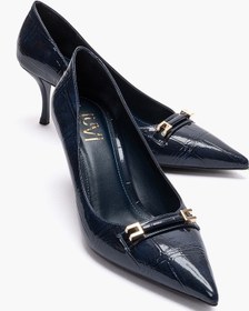 Resim Luvishoes Poesy Lacivert Baskı Tokalı Kadın Topuklu Ayakkabı 