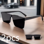Resim 2 Parça Set Geometrik Kare GM Erkekler İçin Şık Premium Moda Gözlük 