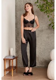 Resim Pierre Cardin 7025 Kadın Siyah 4'lü Saten Takım Gelin Set Siyah 