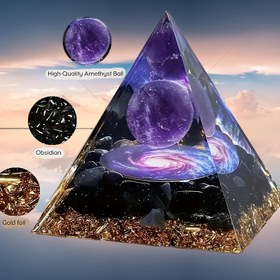 Resim 1 adet Bohem Crystal Piramit Masaüstü Dekor - Yüksek Kaliteli Kristal Toplar, Obsidyen ve Altın Kaplama Taban - Doğum Günleri, Sevgililer Günü ve Tatiller için Mükemmel Hediye, Festiv Home Dekorasyonu | Canlı Kristal Tasarım | Detaylı Kristal El Sanatları, Kristal Dekor 