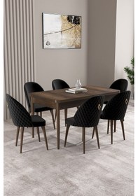 Resim Milas Barok Desen 80x132 Mdf Açılabilir Yemek Masası Takımı 6 Adet Sandalye Siyah 