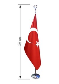 Resim Türk Makam Bayrağı Krom Kaplı Direk ve Simsiz Bayrak Seti 