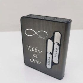 Resim Aradığın Şeyler Izgaralı Şarjlı Çakmaklı Sigara Tabakası Usb Şarj Kablolu - Gri 