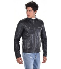 Resim Hakiki Deri Siyah Erkek Deri Mont Hakim Yaka Üst Ve Yandan Fermuarlı Cep Detaylı Deri Ceket Siyah 