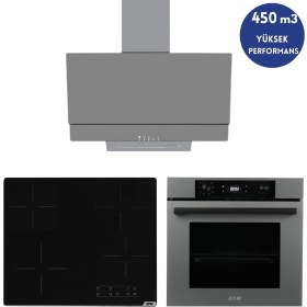 Resim Alveus Afm Serisi Cat4 Vitro. Elektrikli Cam Antrasit-Gri Ankastre Set (V6-04 Siyah +FM7710+FM3407) 