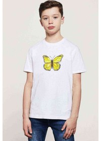 Resim Watercolor Butterfly Kelebek Baskılı Unisex Çocuk Beyaz T-Shirt (534791134) 