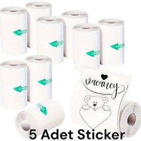 Resim NorthAK 5 Adet Mini Yazıcı Rulosu Beyaz Kendinden Yapışkanlı - 57x25 mm Termal Yazıcı Rulosu Sticker 