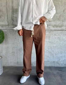 Resim Kahve Keten Baggy Pantolon - XL 