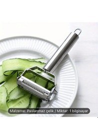 Resim Çok Amaçlı Jülyen Soyucu Meyve Sebze Soyacak Salatalık Kabak Havuç Elma Soyacağı Çift Foksiyonlu Gümüş 