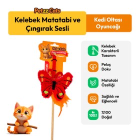 Resim PetzzCats Kelebek Matatabi ve Çıngırak Sesli Kedi Oltası Oyuncağı Kırmızı 42 Cm 