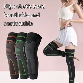 Resim Yeni Uzatılmış Spor Diz ve Bacak Korsesi Kayışlı | Basketbol, Koşu ve Diğer Sporlar için Uygun, Örme Kumaş, Polyester, Yeşil ve Turuncu Renklerde Mevcuttur 