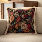 Resim 1 Adet Vintage Çiçek Desenli Püsküllü Koltuk Yastık Kılıfı - %100 Viskon Polyester, Fermuarlı, Sadece Elde Yıkanır, Oturma Odası, Yatak Odası ve Araç Dekoru İçin Çok Amaçlı (İç Dolgu Dahil Değildir) 