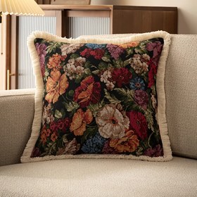 Resim 1 Adet Vintage Çiçek Desenli Püsküllü Koltuk Yastık Kılıfı - %100 Viskon Polyester, Fermuarlı, Sadece Elde Yıkanır, Oturma Odası, Yatak Odası ve Araç Dekoru İçin Çok Amaçlı (İç Dolgu Dahil Değildir) 