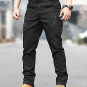 Resim Erkek Taktik Pantolon Polyester %100 Spor Stili, Esnek Olmayan Düz Kargo Pantolonu Cepli Yürüyüş ve Rahat Hafta Sonu İçin, Dört Mevsim Giyim, Normal Kalıp Yetişkin Dokuma Pantolon 