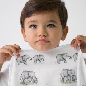 Resim 2’li Müslin Bebek Örtüsü - Les Elephants ve Cotton Grey - 100x100 cm 
