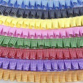 Resim Kareli Kurdele Fiyonklar - 6 Canlı Renk (Pembe, Mor, Yeşil, Mavi, Sarı, Siyah) Polyester DIY El İşi Kurdelesi Giysi, Perde, Hediye Paketleme & Sepet Süslemeleri için 