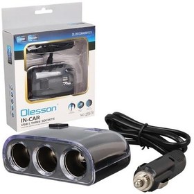 Resim Olesson 1505 12-24v Çift Usb Girişli 120w 80cm Kablolu 3'lü Araç Çakmak Çoklayıcı 