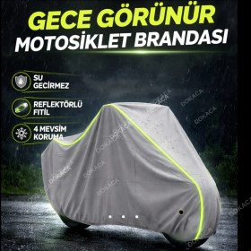 Resim Dokaca Neo Gri Neon Fitilli Kilit ve Arka Çanta Uyumlu Piaggio Beverly 200 Uyumlu Motosiklet Brandası 