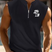 Resim Erkekler için Kolsuz Atletik Tank Top - Nefes Alabilir, Nem Çeken Yazlık Gömlek Palmiye Baskılı, Hafif ve Rahat Günlük Giyim İçin, Rahat Atletik Giyim | Kolsuz Tasarım | Rahat Kalıp, Ter Dirençli 