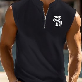 Resim Erkekler için Kolsuz Atletik Tank Top - Nefes Alabilir, Nem Çeken Yazlık Gömlek Palmiye Baskılı, Hafif ve Rahat Günlük Giyim İçin, Rahat Atletik Giyim | Kolsuz Tasarım | Rahat Kalıp, Ter Dirençli 