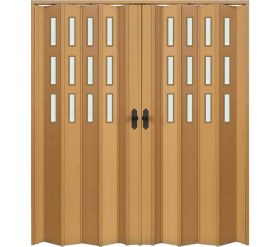 Resim Faran Dekorasyon 305 x 230 Meşe Renk Camlı Çift Açılım Pvc Akordiyon Katlanır Kapı FRNAKMODEL-334 