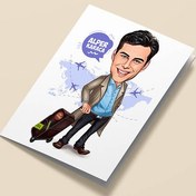Resim Seyahat Eden Erkek Karikatürlü Tebrik Kartı 