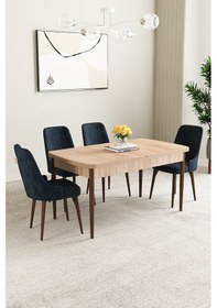 Resim Clara Meşe Desen 80x132 Açılabilir Yemek Odası Takımı 4 Adet Sandalye Antrasit 