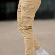 Resim Erkek Casual Kargo Pantolonu Çoklu Cep ile - Rahat İpli Bel, Düz Renk, Casual Giyim ve Açık Hava Aktiviteleri için Normal Beden, Tüm Mevsim Giyim, Casual Giyim Pantolonu | İpli Bel Pantolonu | Esnek Olmayan Kumaş 