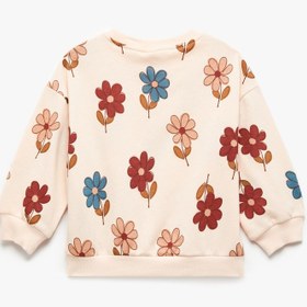 Resim Kız Bebek Çiçek Desenli Uzun Kollu Bisiklet Yaka Şardonlu Sweatshirt 