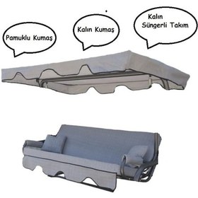 Resim Mandaş Süngerli 3 Kişilik Salıncak Minder Seti (Pamuklu Kumaş) Gri 