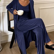 Resim 3 Parça Kadın Kolsuz Camisole Üst ve Uzun Kollu Gecelik Takımı, Etiketli - Her Mevsim İçin Şık ve Seksi Uyku Giysisi 