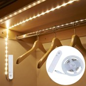 Resim LED hareket sensörlü dolap ışık şeridi, 5V pil kutusu güç dolabı gece lambası, merdivenler, veranda, gardırop, çalışma odası, yatak odası ve diğer ev dekorasyonu için 