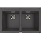 Resim Polex Cristalüx Granit Evye P-2XLN Antrasit 2 Hazneli Tezgah Altı Ve Tezgah Üstü Mutfak Evyesi 80.5x51.5 CM 