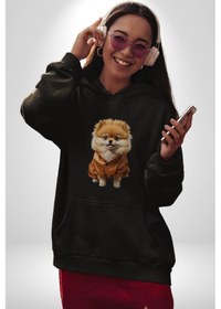 Resim Teacup Pomernian Çeket Kadın Erkek Siyah Kapüşonlu Sweatshirt Hoodie Siyah 