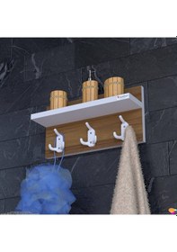 Resim Modilayn Kedi Serisi 3 Lü Banyo Askısı Seti: 41,4x18 Cm, 9 Kancalı Raflı Düzenleyici Beyaz 