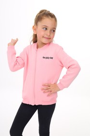 Resim Toontoy Kız Çocuk Kolej Yaka Fermuarlı Cepli Düşük Omuz Nakış Baskılı Örme Hırka - 2 İplik Şardonlu 
