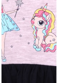Resim Breeze Kız Çocuk Uzun Kollu Elbise Unicorn Baskılı 2-6 Yaş, Bej Melanj-bej Melanj Bej Melanj 