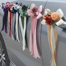 Resim 2 Adet Düğün Kutlama Çiçekleri, Araba Dikiz Aynası Dekoratif Kurdele, Vintage Şık Sandalye Arkası Çiçek Buketi - Merkez Süslemeler ve Kapı Kolları İçin Uygun 