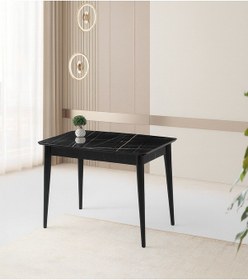 Resim Sonata Ortadan Açılır Parlak Ahşap Yemek Masa Siyah Mermer 70x120 