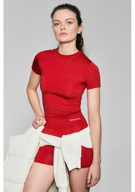 Resim Urban Beat Flexora Kadın Yuvarlak Yakalı Baskı Detaylı Slim Fit Sporcu Kırmızı T-shirt Kırmızı 