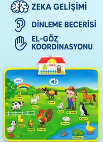 Resim TOYFEST Dokunmatik Sesli Işıklı Çiftlik Halısı Bebek Aktivite Halısı (Pilli, 40x60 cm) 