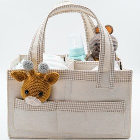 Resim Jasper Kare Şeritli Keçe Anne Bebek Bakım Çantası Organizer Bej 