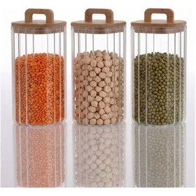 Resim Bambu Kapaklı Borosilikat Cam Kavanoz Takımı - 3 Parça 1100 Ml Şeffaf 