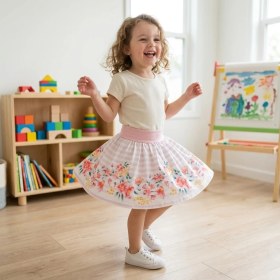 Resim Kaf Kumaş Kız Çocuk Desenli Saten Etek 